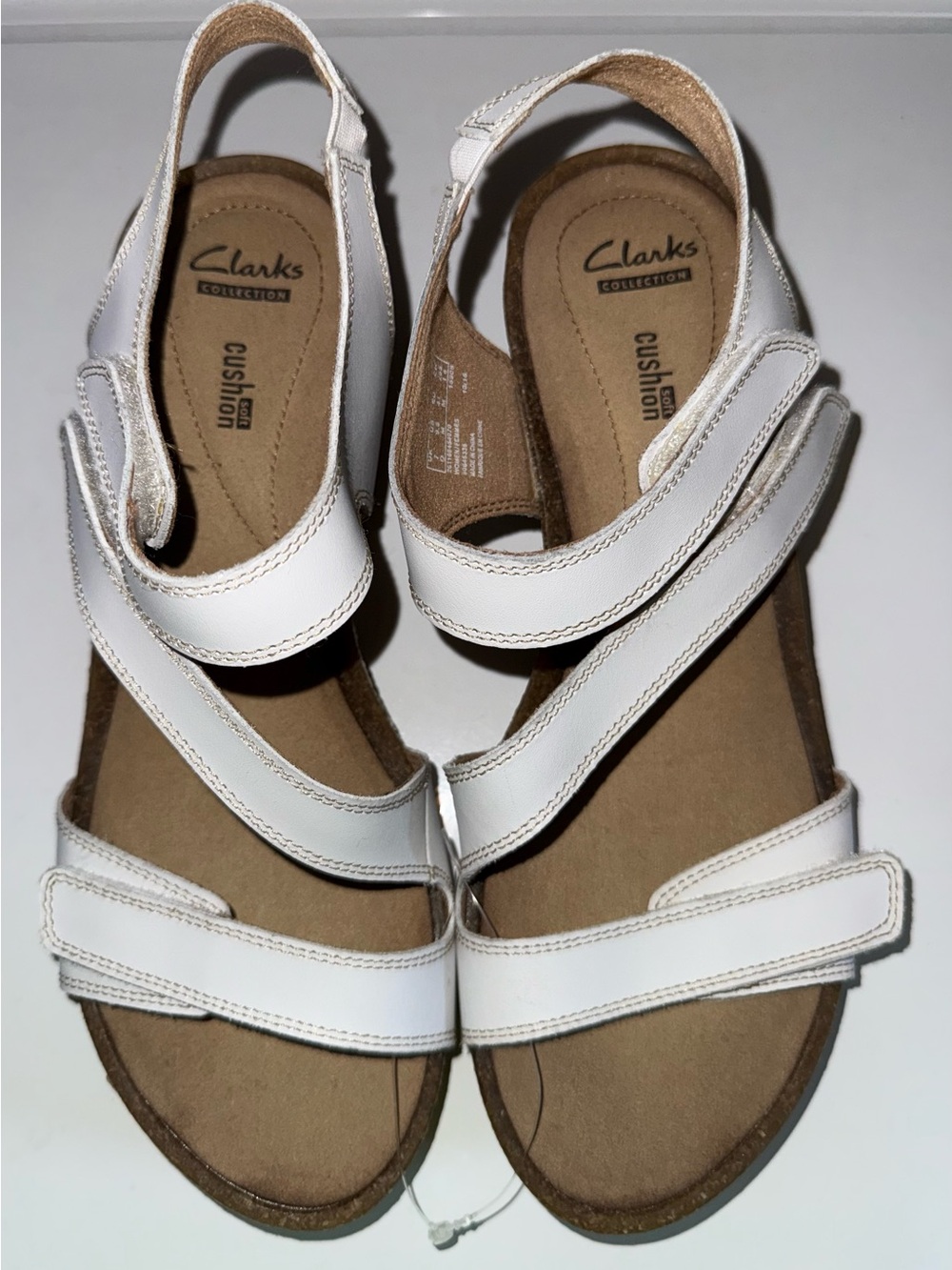 Clarks White Leather Adjustable Slingback Sandals for Women